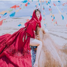 해외여행여름옷 2020진빨강 여신 롱타입 보헤미안 날씬해보이는 티벳 여행 여성 딥레드 분위기있는 롱스커트