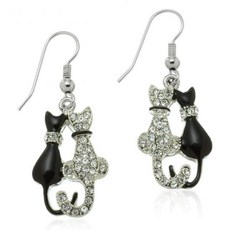 PammyJ 고양이 크리스탈 파미제이 주얼리 애호가를 위한 우아한 흑백 액세서리... Q1700468, Earrings, 1개