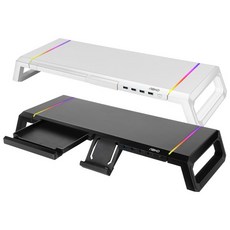 앱코 MES100 사이드 폴딩 RGB 데스크 오거나이저 USB 3.0 모니터 받침대, 블랙