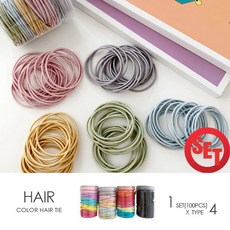 kirakirashop 베이직 컬러 헤어끈 100개1세트+고양이파우치 AHB1686