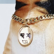 서은이네 애견이름표 강아지인식표-타원형과 원형+굵은 써지컬스틸 체인목줄, 원형로즈골드