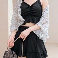 여성블라우스 온천 수영복 부분 3피스 빅사이즈 뱃살 커버 슬림 HT1, 블랙