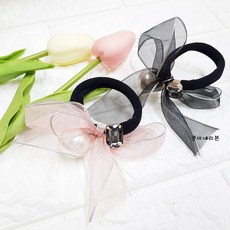 콩이네리본 오간디리본 펄헤어슈슈 진주헤어밴드 진주 헤어수슈 데일리머리끈