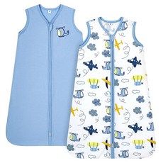 TILLYOU Sleep Sack 6-12개월 - 0.5 TOG 아기 웨어러블 담요 양방향 지퍼 매우 부드러운 면 민소매 침낭 2팩 그레이 그로운, 스카이 어드벤처 & 스카이 블루, 1개