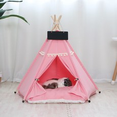 반려견집 반려동물 텐트 강아지 고양이 하우스 펫 보온, 핑크(커튼), 1개