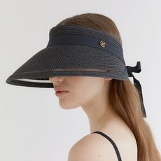 할렌 mesh ribbon logo pendant raffia sun visor (C008_black)