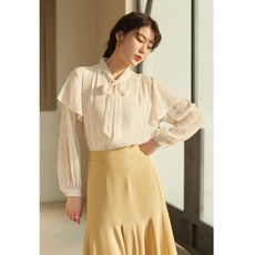 홀로 빔 빅사이즈 여성의류 프렌치시크 리본 긴 소매 봄 여름 디자인 감각 뱃살커버