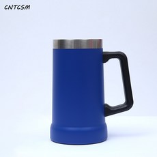 CNTCSM 퓨어 컬러 스테인리스 손잡이 컵 대용량 이중 진공 낙상 방지 보냉 맥주 컵 큰 받침 머그컵, 푸른 색, 750마라, 1개
