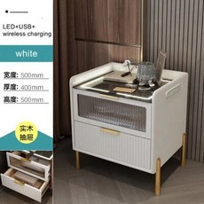 스마트 침대 옆 테이블 무선 충전 엔드 테이블 다기능 색 조명 스탠드 북유럽 스타일 침실 캐비닛, 흰색 b, 50cm, white C