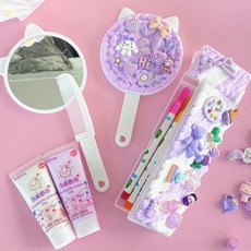 DIY 예쁜 보라색 손거울 필통 꾸미기 세트 파츠 데코덴 재료 만들기 키트 선물 취미, 1세트