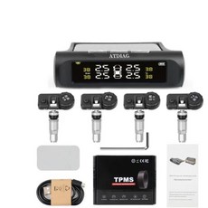 LCD 디스플레이 4 외부 내부 센서 타이어 압력 TPMS 무선 모니터링 템 태양광 시계, 02 담배 라이터 유형_01 Black, 1개