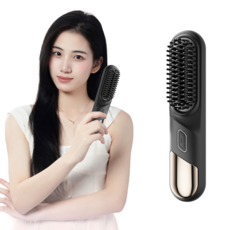 KIBOER 음이온 빗 고데기 무선 휴대용 4단계 온도조절 세라믹 코팅 다용도 고데기 충전식, 블랙