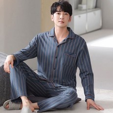 YioYcc 남자잠옷 세트 순면 줄무늬 잠옷 수면잠옷 홈웨어 라운지웨어