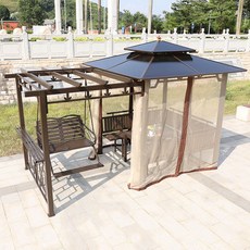 DIPYLON 모던 야외 정자 포도대 정원 그네 실외 휴정 부목방지, 정자+테이블+더블리프트+사커튼