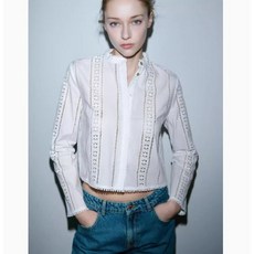 자라 ZARA 여자긴팔숏셔츠 펀칭셔츠 크롭 화이트 22H0321 - 자라블라우스