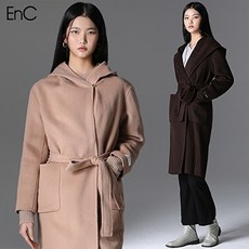 EnC [EnC] 후드 핸드메이드 롱 울코트