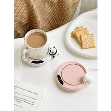 온도유지 스마트 머그워머 55도 귀여운 보온 컵 핫탑 받침대, 핑크, 1개