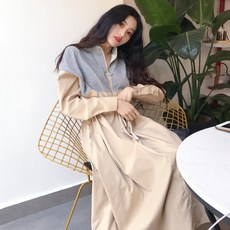 에이쇼룸 여성 캐주얼 배색 아노락 트레이닝 원피스