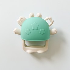 아기먹방지기 아교실리콘 꽃게 달래기 아교밴드 푸드급 물수제비 이갈이봉, 녹색, 1개