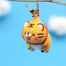양모펠트 호랑이 세트 DIY 니들 펠트, 게으른 호랑이+키링+도구개