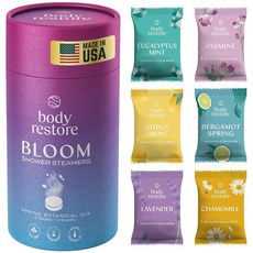 Body Restore 바디 리스토어 Shower Steamers 아로마 6팩 여용 크리스마스 선물 스타킹 스터퍼 엄마를 위한 생일 화이트 코끼리 여행 필수품 배쓰밤 블룸 2147, 6 Count (Pack of 1)