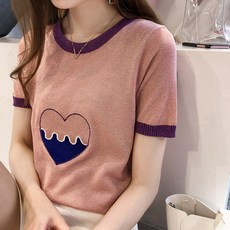 여름옷 여성 와이드 루즈핏 사랑하트 자수 풀오버 상의