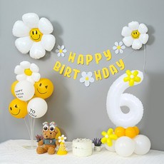 [피앤비유니티]데이지 풍선 가랜드 숫자 생일 파티 용품 세트, D-11-6)데이지숫자기둥 가랜드세트-6 모자안경