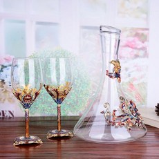 고급 에나멜 레드 와인 유리 컵 디캔터 세트 잔 크리스탈 샴페인 호텔 파티 음료기구 결혼 선물, 2 cups 1 decanter, 02 2 cups 1 decanter, 1개