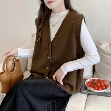 해피유통 여성용 니트조끼 민소매 편한 부드러운 V넥 버튼 베스트whyl