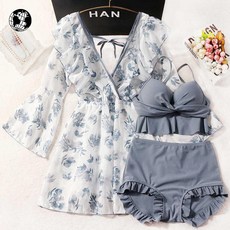 꽃무늬 여성수영복 바캉스 비치웨어 휴양지 빅사이즈 원피스수영복 세트, F