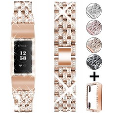 Mosonio 블링 밴드 호환 Fitbit Charge 4 / Fitbit Charge 3 / Charge 3 SE with Case 여성 쥬얼리 팔찌 팔찌 금속 스트랩 +