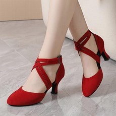 댄스스포츠화 라인댄스 구두 라틴 라인 댄스화 여성의 댄스 신발 실내 이중 크로스 스트랩 버클 살사 풍선 저녁 공연