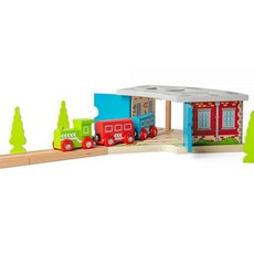 미국 프리미엄 Bigjigs Rail Woodle Triple Engine Shed - 다른 주요 브랜드와 호환 가능 - 빅지그스