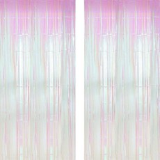 트윙클 스타 4팩 포토 부스 배경 3FT x 8FT 메탈 틴셀 호일 프린지 커튼 생일 결혼식 파티 크리스마스 장식 환경, 2Pack_Transparent Iridescent