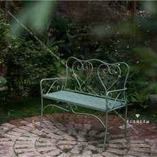빈티지 엔틱 철제 벤치 체어 프로방스 스틸 의자 정원, 그린