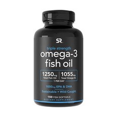 스포츠리서치 트리플 스트렝스 오메가-3 피쉬오일 1250mg 150 sg Sports Research Triple Strength Omega-3 Fish Oil 1250, 1개, 150개