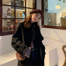 2021 헤 번 풍 가 을 · 겨울 블랙 모직 코트 모직물 코트 속 롱 기장 작은 키 의 일 계 룩