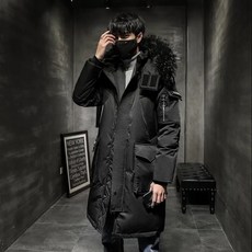 남성 캐주얼 미디 후드 빅포켓 롱 패딩점퍼