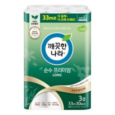 깨끗한나라 화장지 순수 프리미엄 천연펄프 3겹 33m 30롤 x 1팩, 1개, 30개