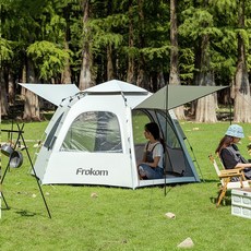 Frokom 육각 돔 원터치텐트 4윈도우 5-8인용 대형텐트, 화이트