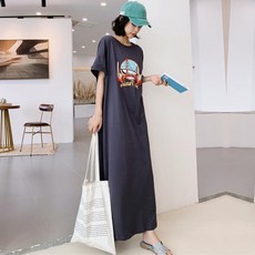 상체비만코디 아줌마큰옷 여성 롱 원피스 빅사이즈
