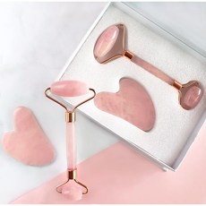[하티] 100% 천연 로즈쿼츠 페이스롤러 / 괄사 마사지기, [단품] 페이스롤러