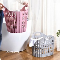 무타공마켓 대용량 틈새수납 접이식빨래바구니 벽부착고리포함, 핑크