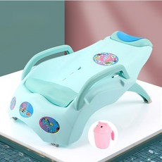 어린이용 목욕의자 샴푸의자 유아 및 어린이 가정용 접이식 미끄럼방지 의자, 1세트, 블루 업그레이드+샴푸컵+브러쉬 1~10세