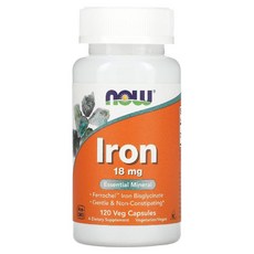 Now Foods 나우푸드 철분 미네랄 18mg 여성 남성 성인 식물성 베지 120 캡슐, 120정, 1개