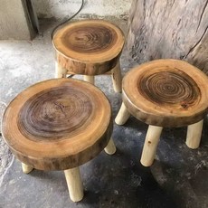 통나무 원목 의자 스툴, 높이 약 40cm 지름 35-39cm 장뇌면
