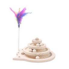  요기쏘 4단 원목 깃털 디스크볼 고양이 장난감, 혼합색상, 1개 