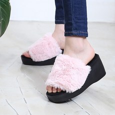 여성 사무실 패션 털 통굽 키높이 슬리퍼 7cm 국산