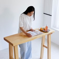 [해찬솔원목이야기] 해찬솔 통원목 홈바테이블 1200TR_w400 우드슬랩/통원목다리/창가, 색상:밤색브라운