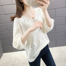 여성 데일리 루즈핏 시스루 니트티셔츠 51